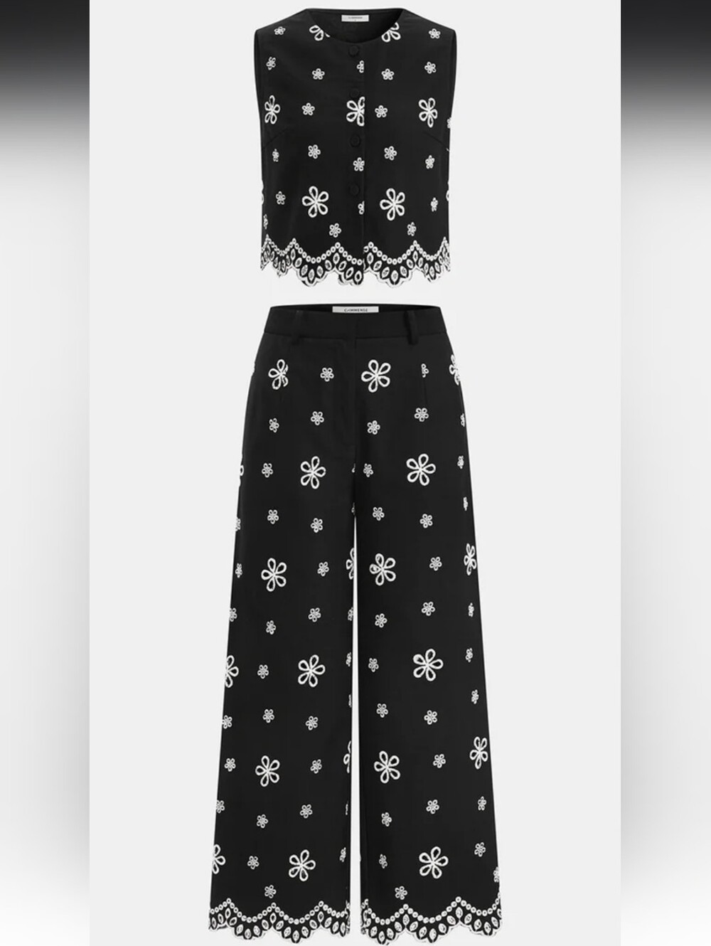 Commense Embroidered Floral Cotton Top & Pants Set - Picture 2 of 5
